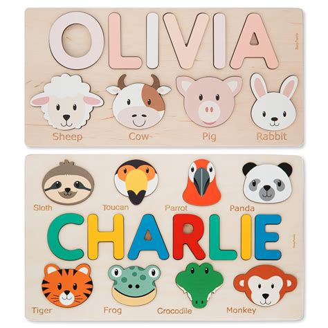 Personalized Name Puzzle with Animals Personalized Wooden Name Puzzle ...