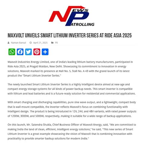 Maxvolt Unveils Future-Ready Smart Lithium Inverter Series at Ride Asia ...