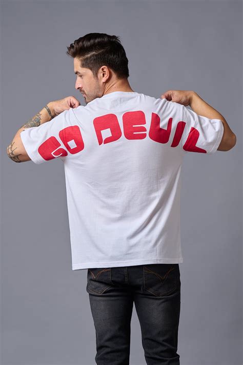 Go Devil (in Red) Printed White Oversized T-Shirt for Men - Go Devil