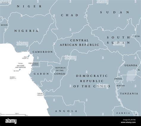 West Central Africa countries political map with borders. English ...