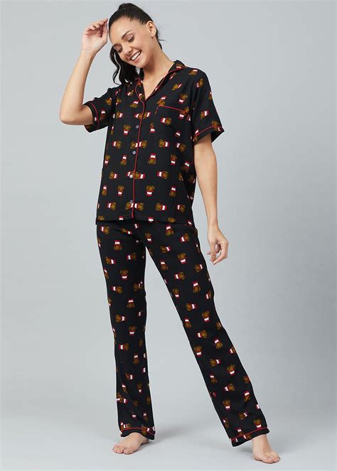 Get Fries Printed Black Nightsuit Set at ₹ 1609 | LBB Shop