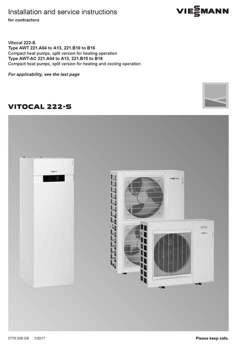 VIESSMANN VITOCAL 222-S INSTALLATION AND SERVICE INSTRUCTIONS FOR ...