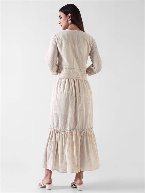 Embroidered Ethnic Maxi Dress with Tie-Up Detailing – Pashet
