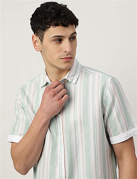 Buy Linen Blend Striped Spread Collar Shirt at Marks & Spencer