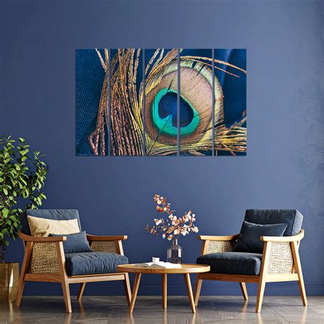 Divine Peacock Feather Multi Frame Vinyl Painting Krishna Inspired Wal ...