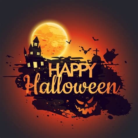 Happy Halloween-Plakat mit gruseligen Schloss | Kostenlose Vektor