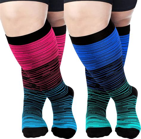2 Pairs Plus Size Compression Socks Wide Calf, Extra Large Knee High ...