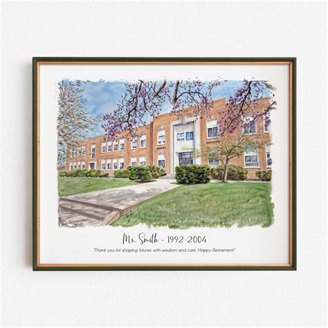 Retirement Gift for Teacher or Principal, Watercolor School Painting ...