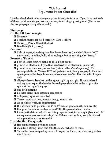 MLA Format Checklist 的图像结果