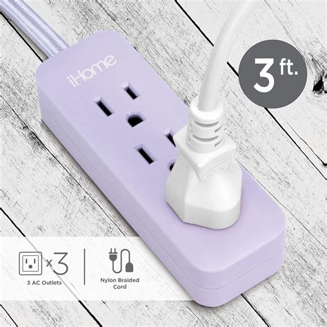 Buy iHome 3 Outlet Power Strip with 3ft Nylon Braided Extension Cord ...