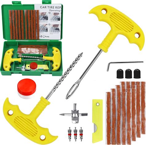 33Pcs Tire Repair Kit, Heavy Duty Tire Plug Kit，Universal Tire Repair Tools to Fix Punctures and ...