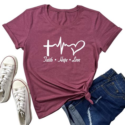 MAXTREE Women Faith Hope Love Graphic Tees Cute T-Shirts | Cute shirt ...