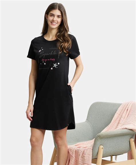 Buy Super Combed Cotton Curved Hem Styled Half Sleeve Printed Sleep ...
