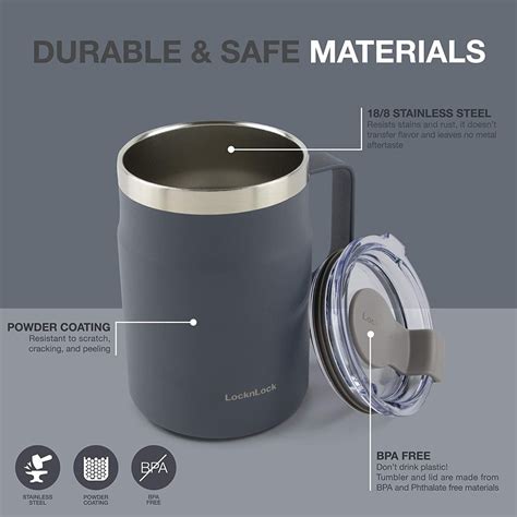LocknLock Stainless Steel Insulated Metro Mug with Handle And Lid ...