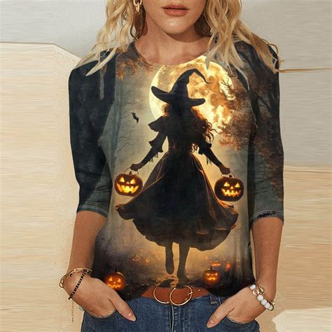Alkepwun 3/4 Sleeve Length Tops Halloween Shirts for Women Halloween ...