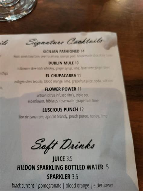 Menu at Artisan's Table restaurant, Orlando