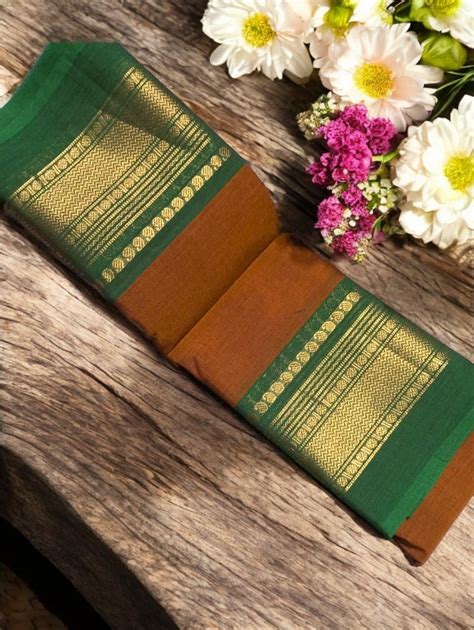 Mustard Yellow with border green zari Chettinad Cotton Saree ...