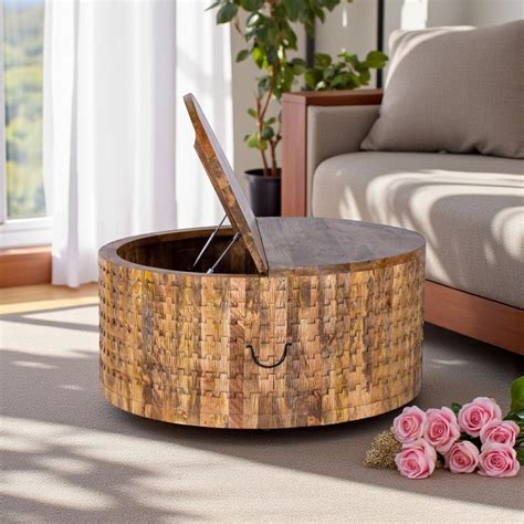 The Roi Round Centre Coffee Table With Storage | Mango Wood – WoodSculp