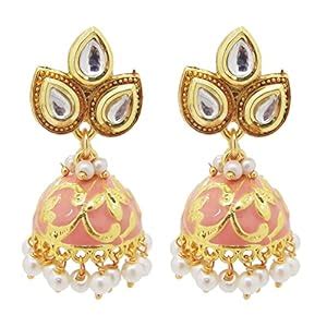 Gold Plated 22kt Kundan Enamelled Pearl Jhumka Earrings for Women's ...