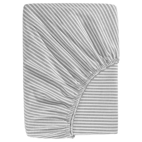 SOLFIBBLA fitted sheet, grey white/stripe, 180x200 cm (71x79") - IKEA