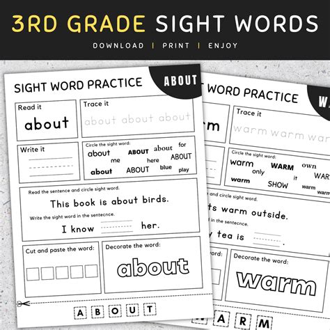 Third Grade Sight Words: 3rd Grade Sight Words Worksheets, [SET 1 ...