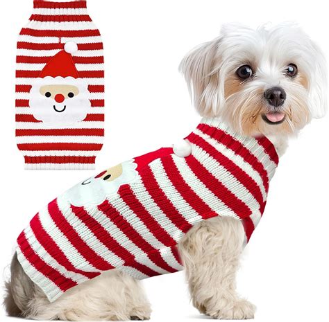Amazon.com : ABRRLO Dog Christmas Sweater Cute Striped Santa Xmas Dog ...