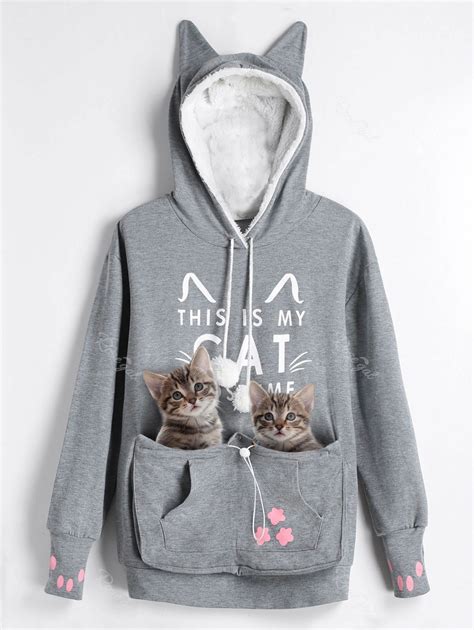[33% OFF] Plus Size Cat Pouch Pocket Hoodie | Rosegal