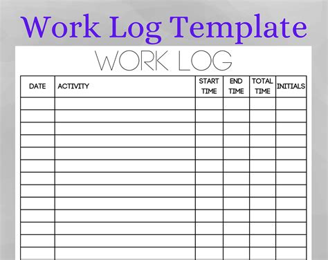 Buy Printable Work | Time Log and Tracker | Activity Hours Log ...