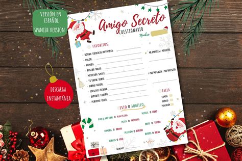 Spanish Version Instant Download Fun Secret Santa Questionnaire ...
