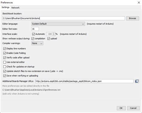 Image result for Arduino Preferences Menu