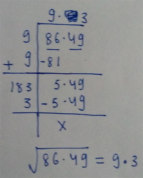 find the square root of 86.49 by long division method - Brainly.in