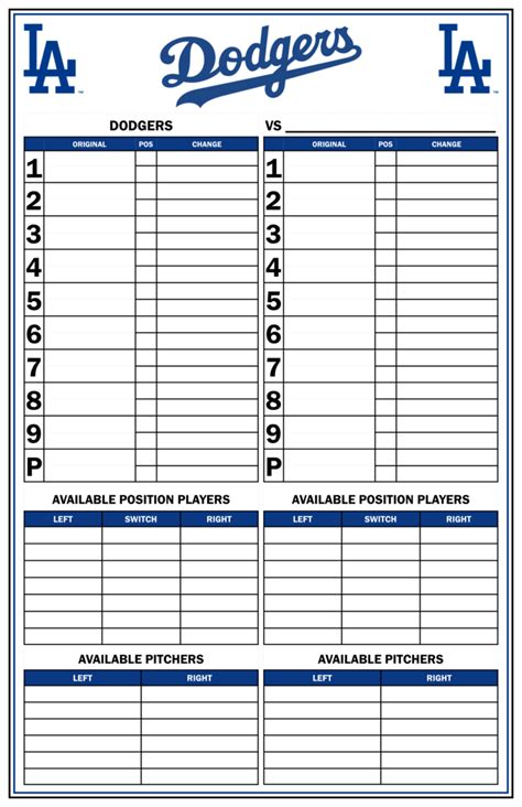 Printable Baseball Lineup Card Template - King Printables