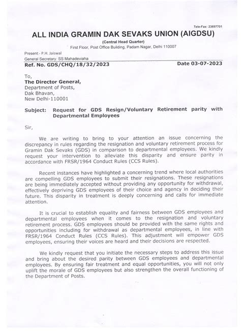 GDS Resignation or Voluntary retirement parity with Departmental ...