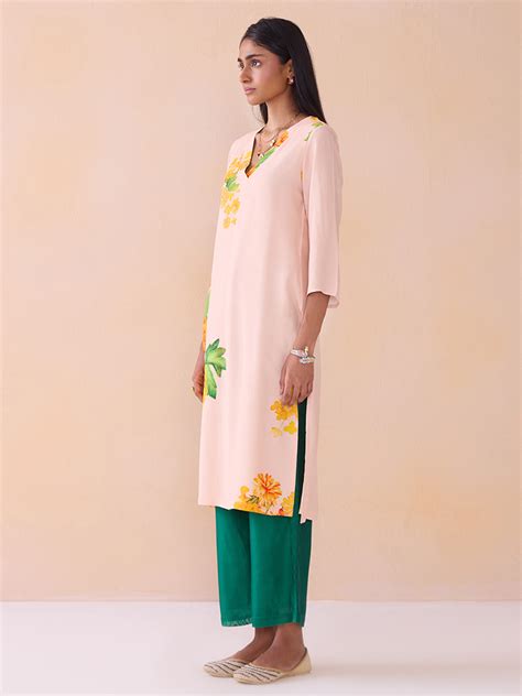 Buy Marigold Printed Straight Kurta | Ladies Kurta Online : Ancestry