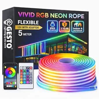 Buy Gesto RGB Neon LED Strip Light 5 Meter, Neon Rope Light with App ...