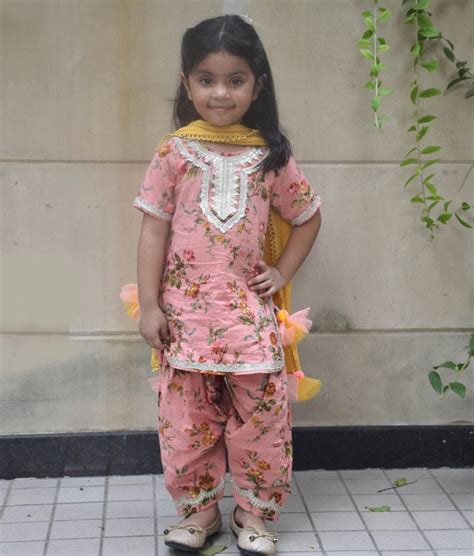 Buy Traditional Peach Printed Kurti Salwar Online – FayonKids