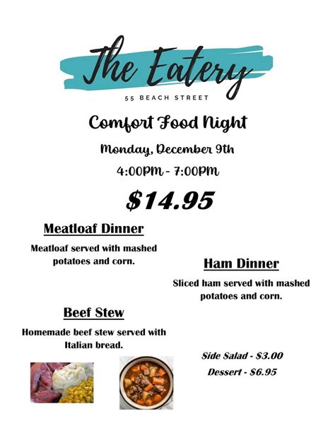 Menu at The Eatery restaurant, Westerly