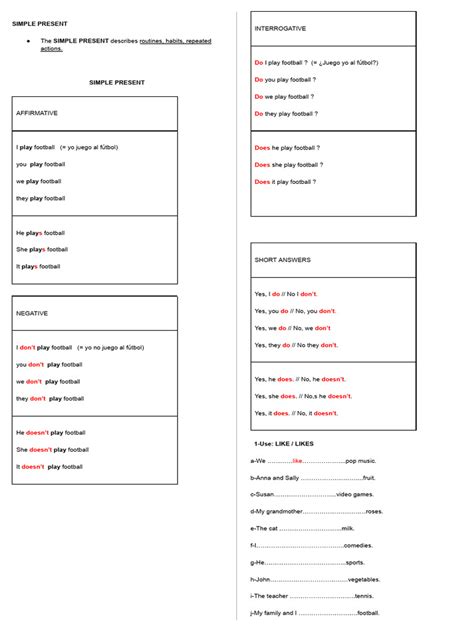 SIMPLE PRESENT - Revision - Chart and Exercises | PDF