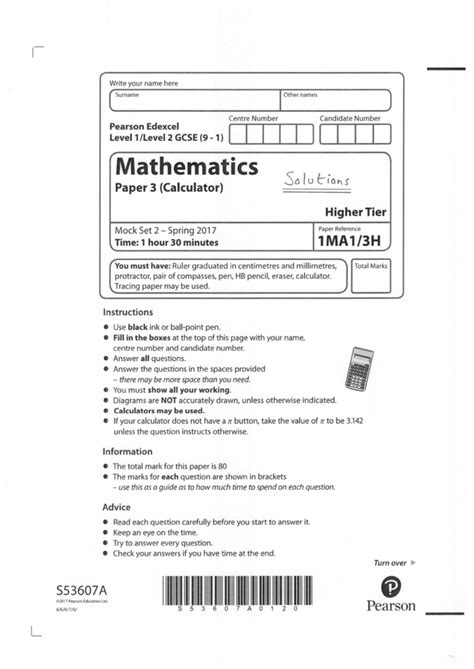 GCSE Mock2 Paper 3H Solutions - Write your name here Surname Other ...