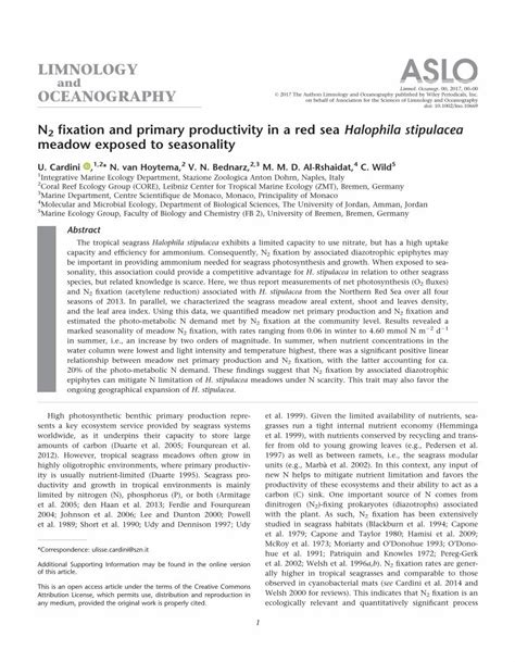 (PDF) N2 fixation and primary productivity in a red sea ... · LIMNOLOGY ...