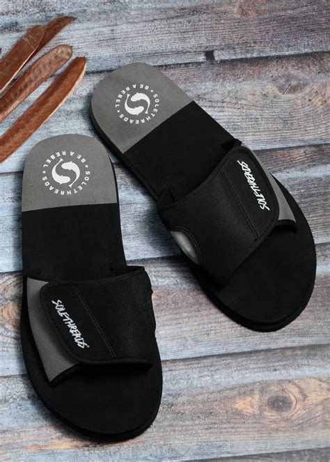 Get Velcro Adjustable Strap Detail Black & Grey Flip-Flops at ₹ 599 ...
