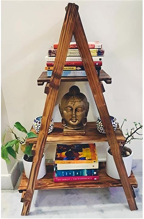 Buy Bros Moon Dazzling Pine Wood Matte Foldable Ladder Bookcase Shelf ...