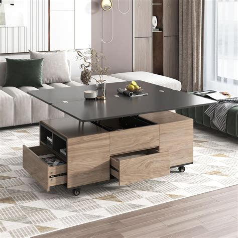 Amazon.com: Merax Lift Top Coffee Table,with Fixable Wheels Open ...