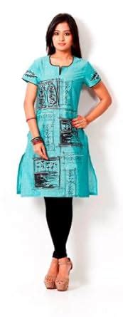Buy INARA ROBES Women's Sea Green Hand Made Print Kurta -Medium at ...