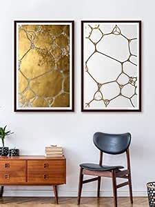 999STORE 2 set of golden and white abstract printed canvas painting ...