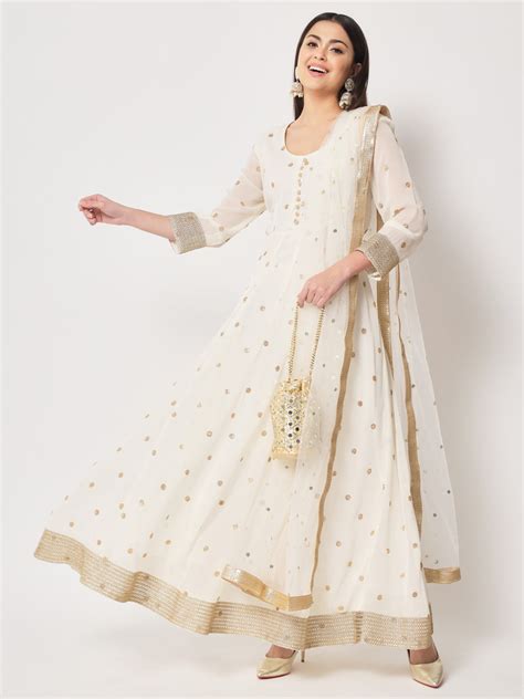 Absolute Ivory Sequin Anarkali with Churidaar and Sequin Dupatta ...