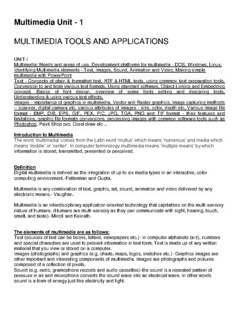 MM UNIT 1 - This notes are for jnvu syllabus - Multimedia Unit - 1 ...