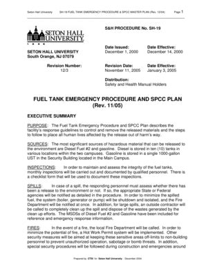 Fillable Online shu Emergency procedure and spcc plan - Seton Hall ...