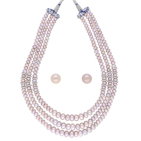 Buy Sri Jagdamba Pearls Dealer 3 Line Pink Button Pearl Set at Amazon.in