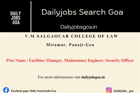 V.M. Salgaocar College of Law Recruitment 2026 – Facilities Manager ...